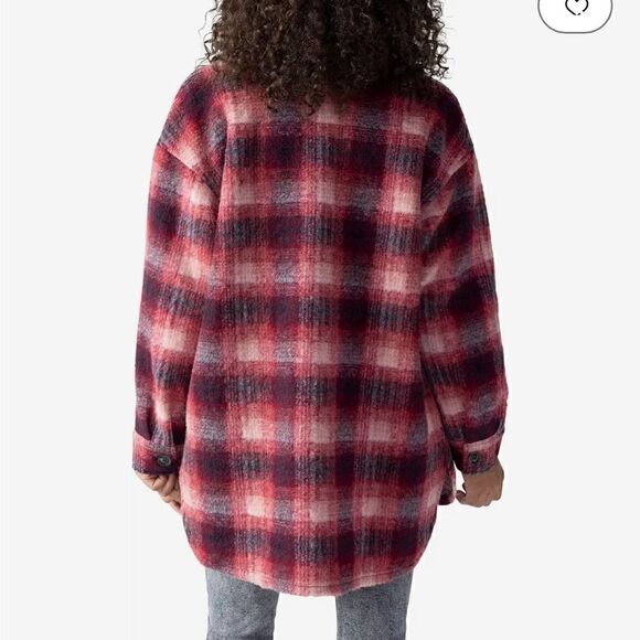 Sanctuary Plaid Town Jacket Woodland Plaid jacket coat burgundy size L New - Picture 11 of 15